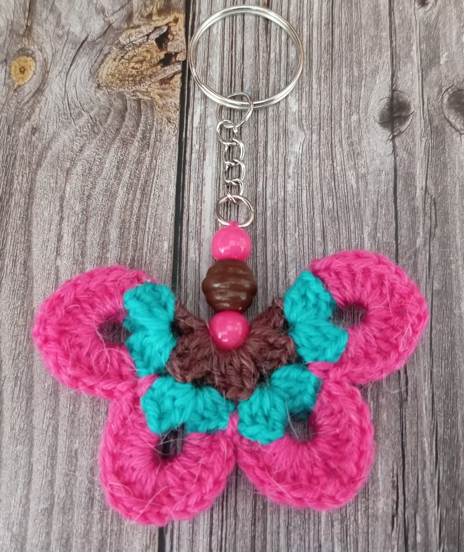 Porte clé papillon fuchsia/vert/marron