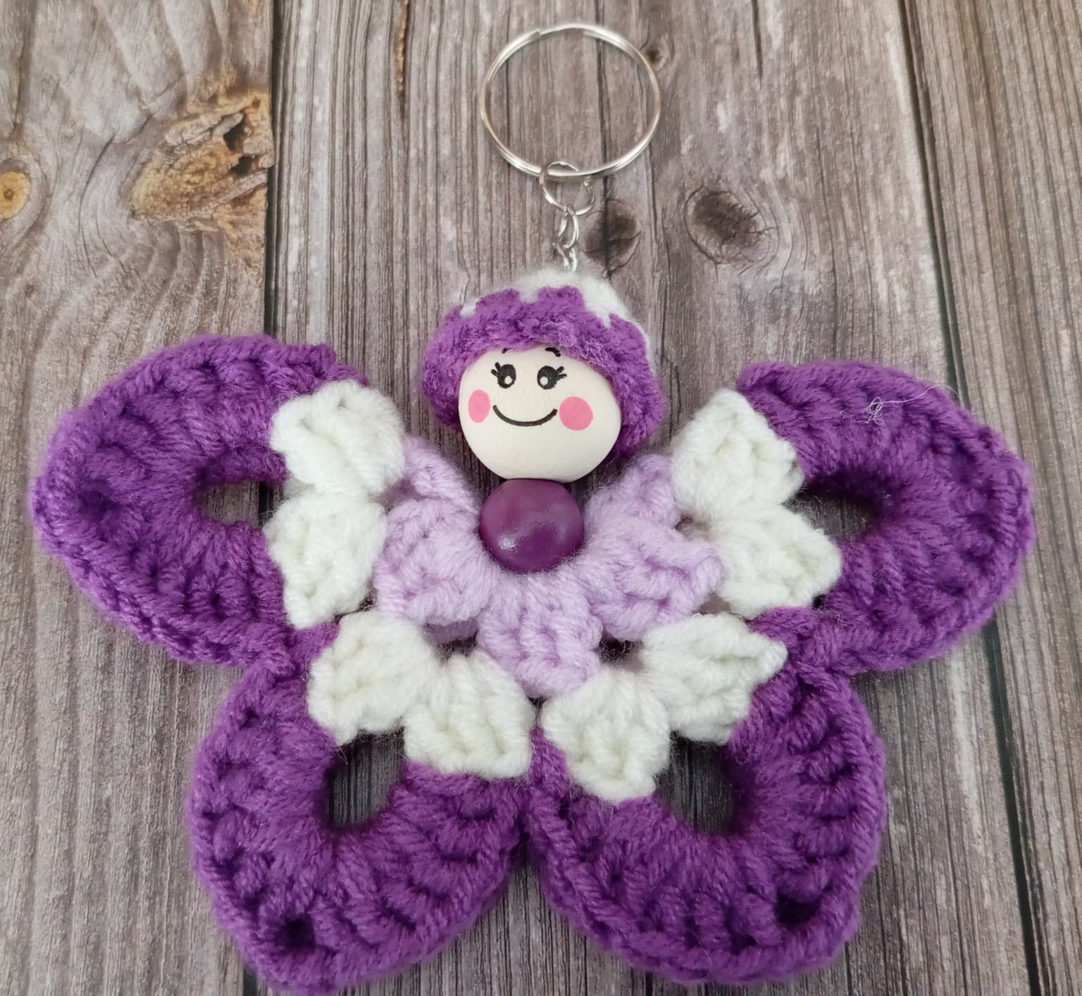 Porte clé papillon violet/blanc/lilas