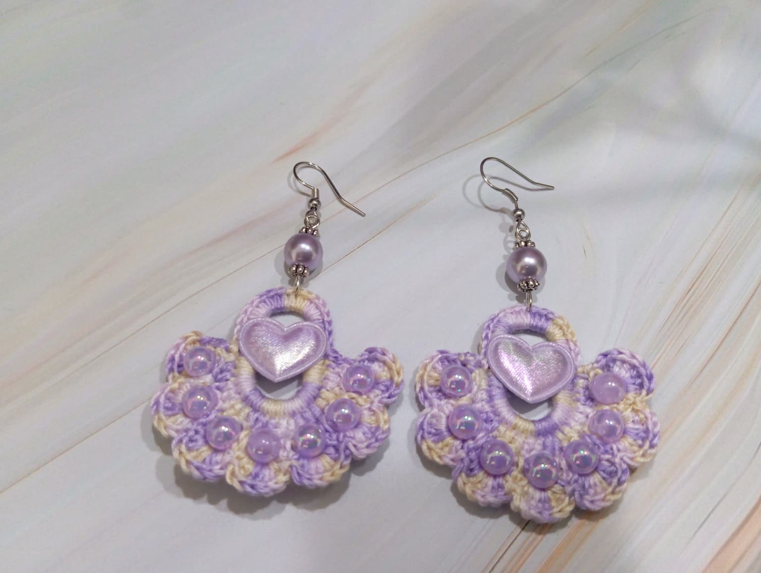 Boucle d'Oreille Lilas/Jaune avec perles
