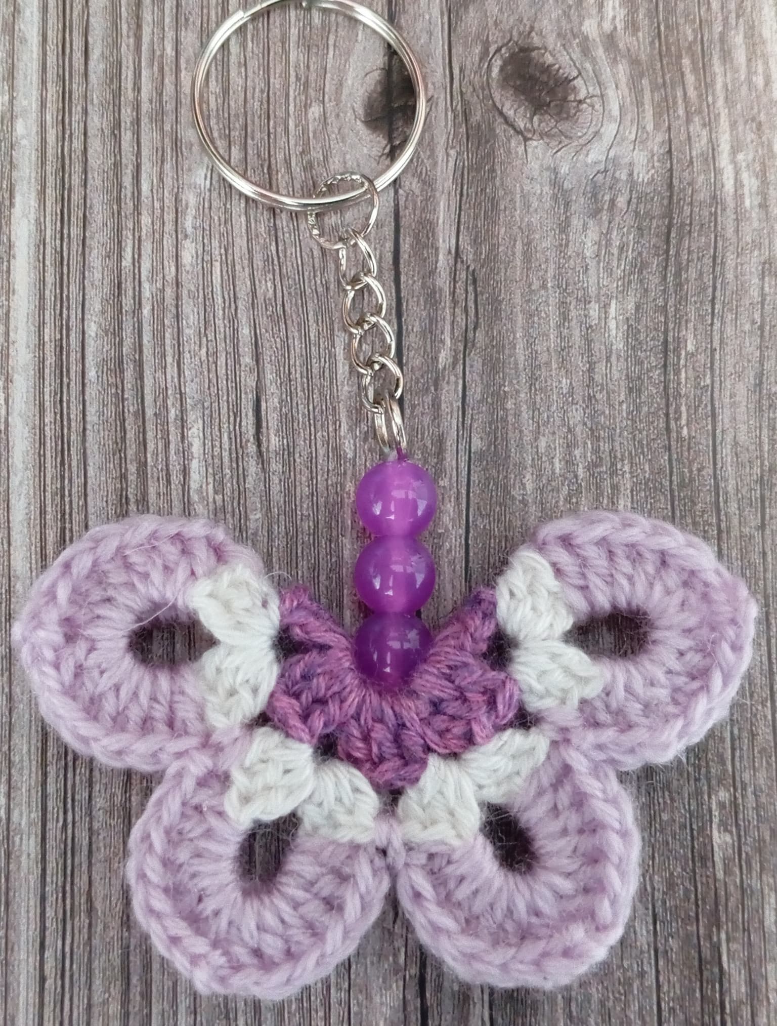 Porte clé papillon lilas/blanc/violet
