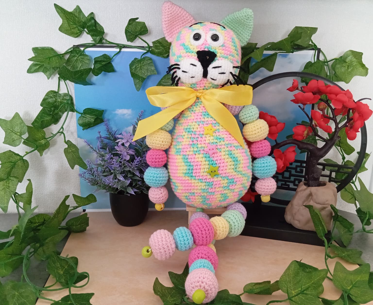 Chat "Boules" Amigurumi Pastel