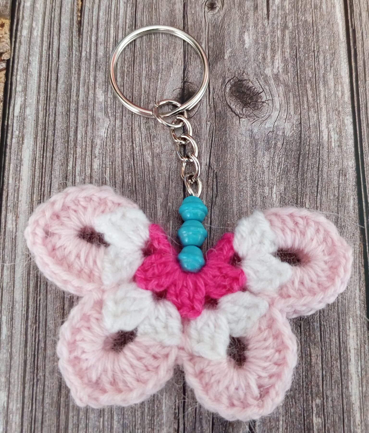 Porte clé papillon rose/blanc/fuchsia