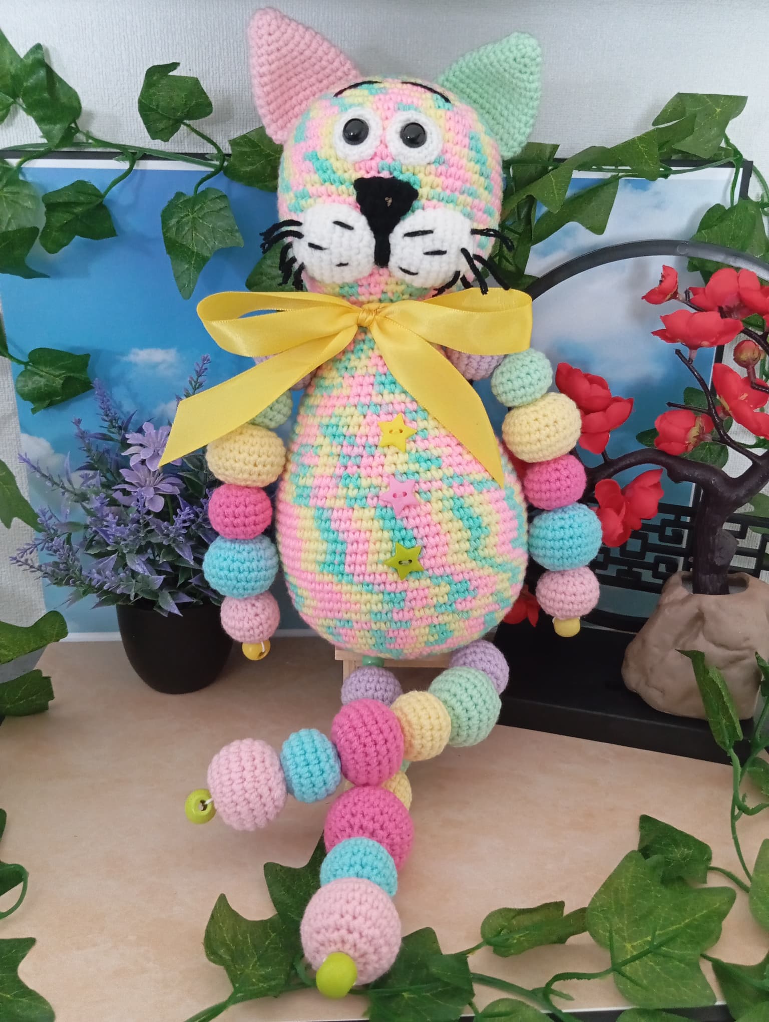 Chat "Boules" Amigurumi Pastel