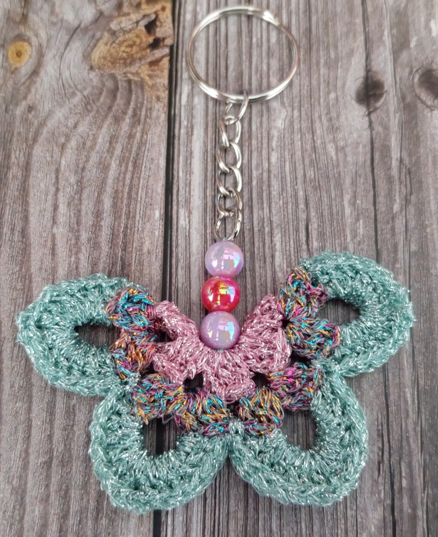 Porte clé papillon vert/multicolore/rose