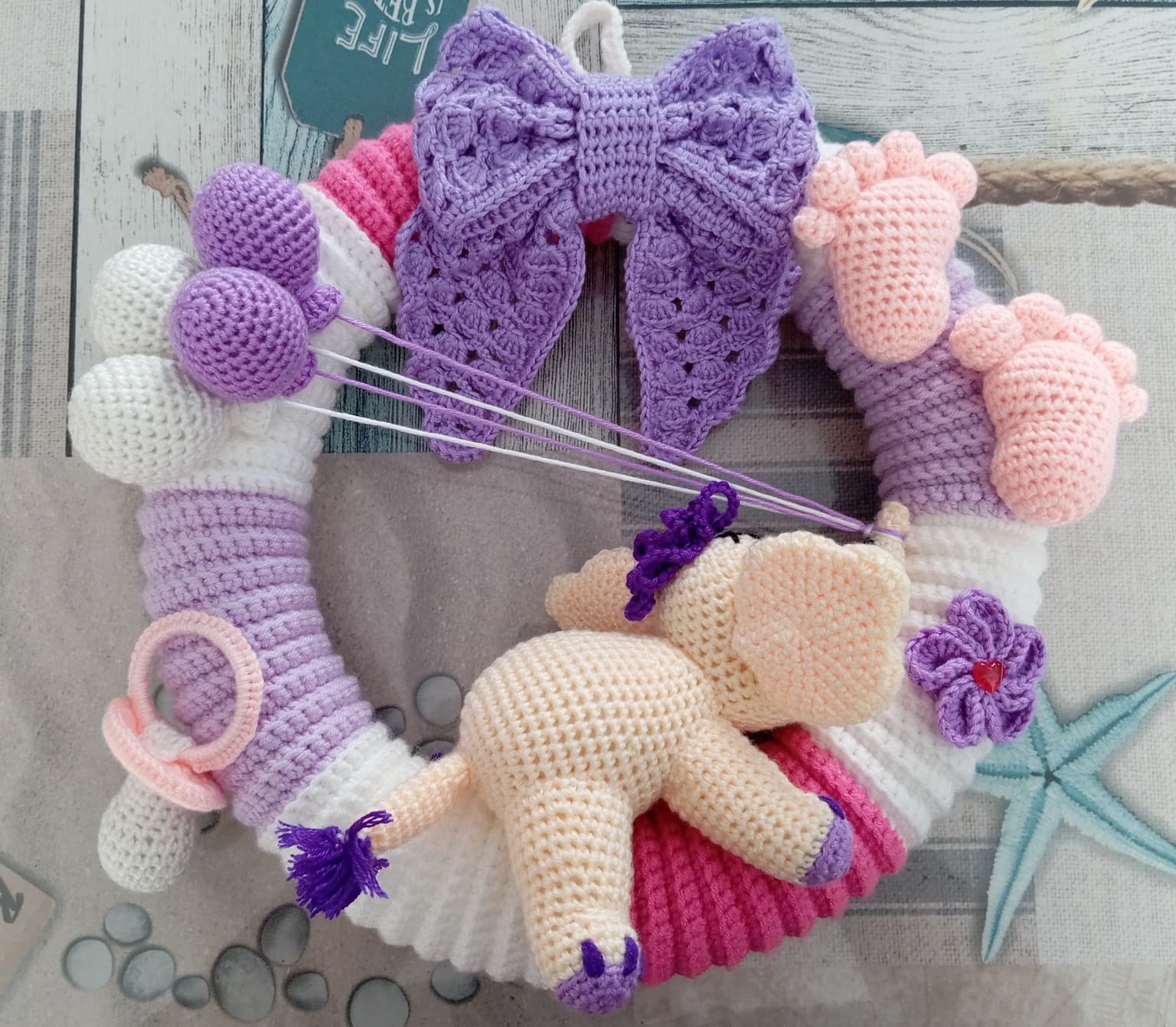 Couronne de naissance blanche/lilas/rose/jaune