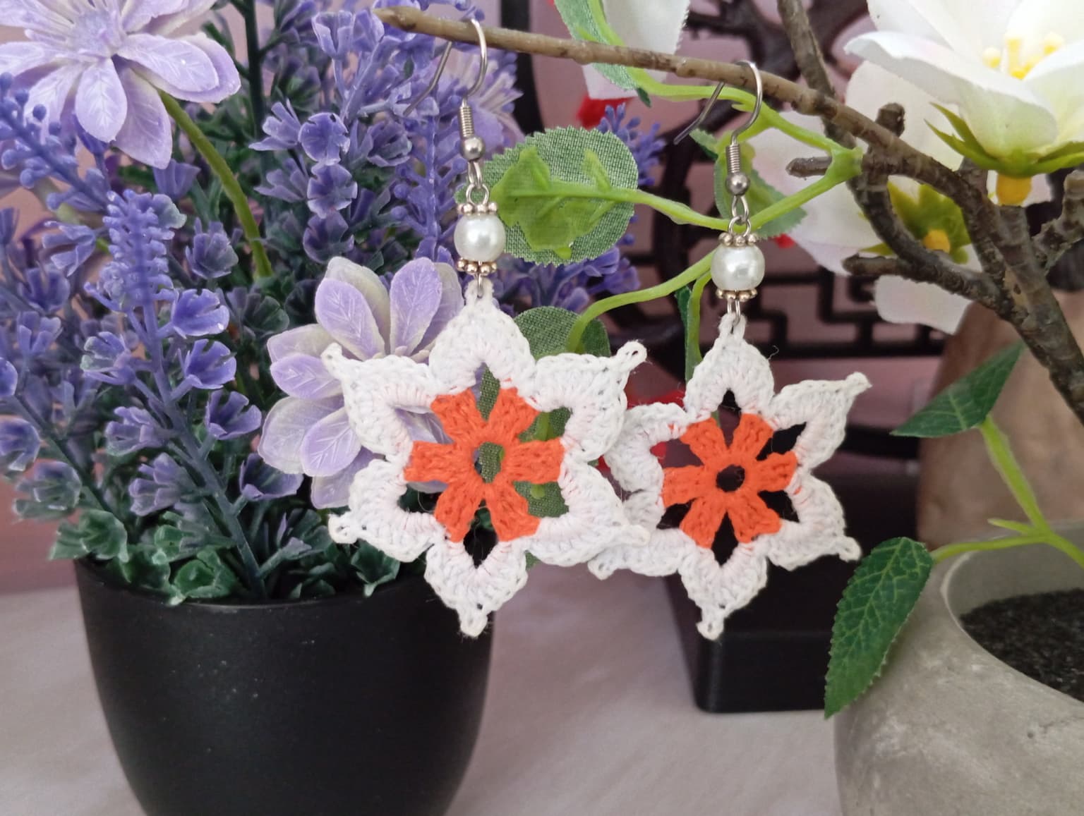 Boucle d'Oreille Blanche/Orange