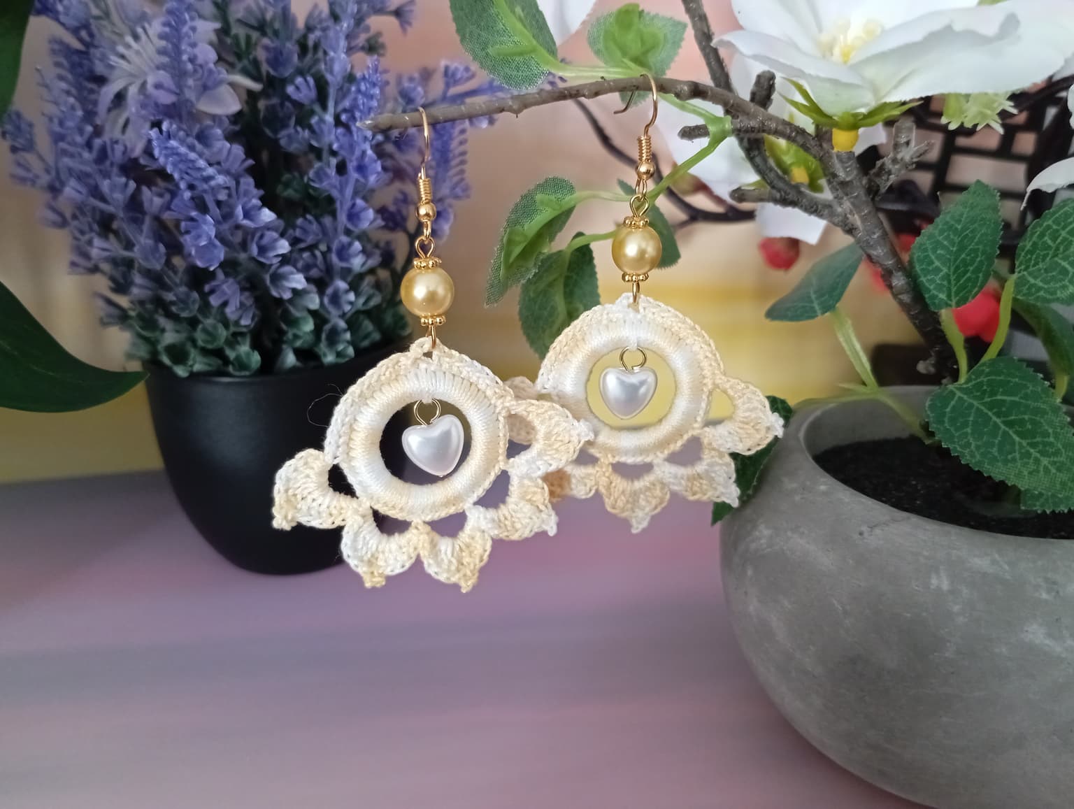 Boucle d'Oreille Jaune dégradé avec breloque