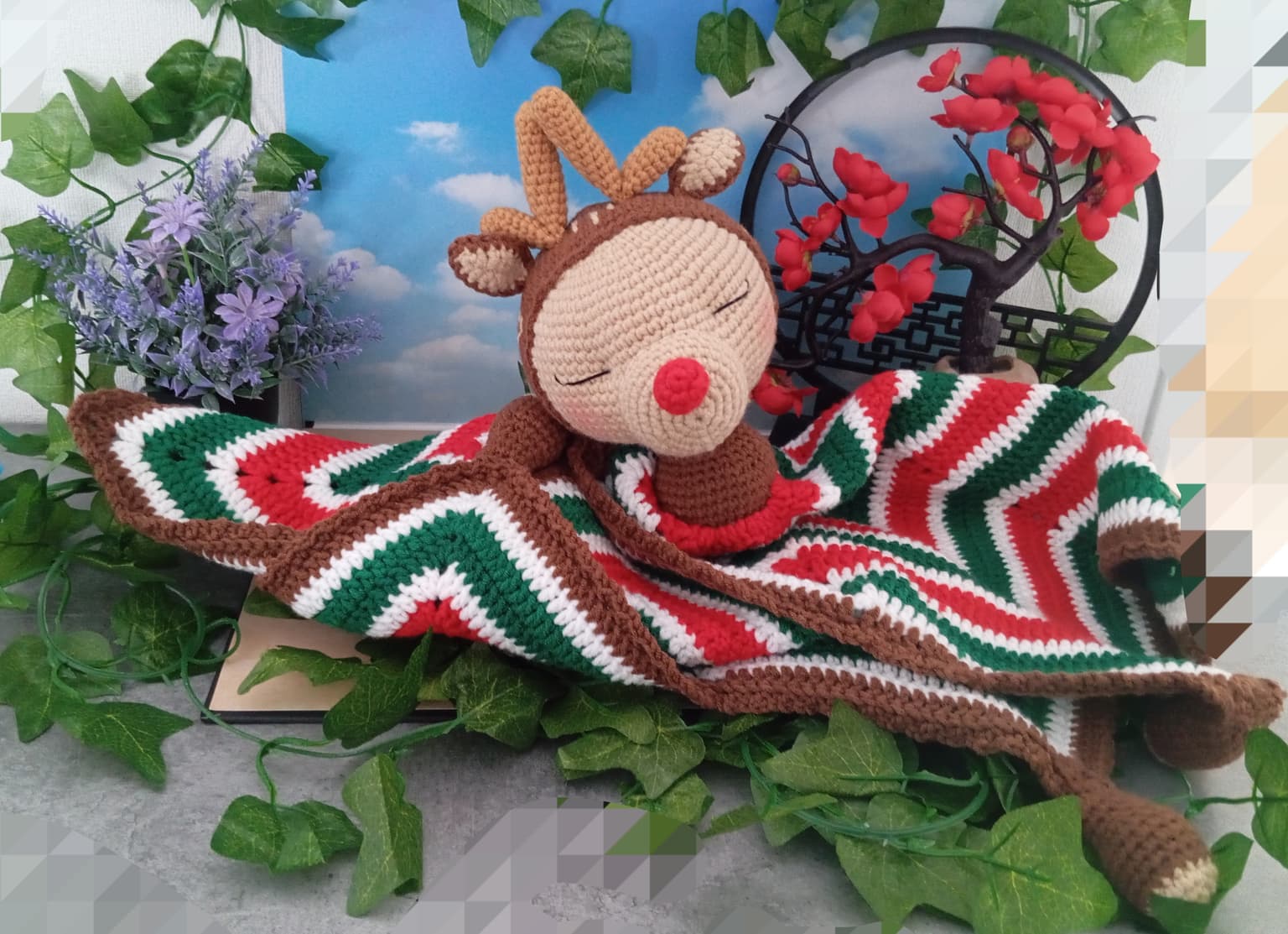 Doudou endormi Renne de Noël