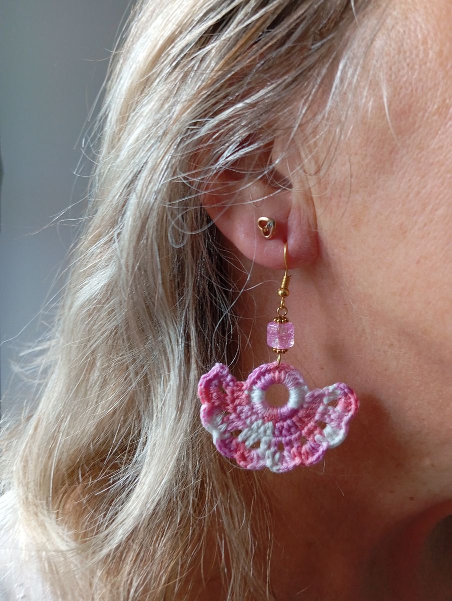 Boucle d'Oreille éventail rose/lilas/blanche