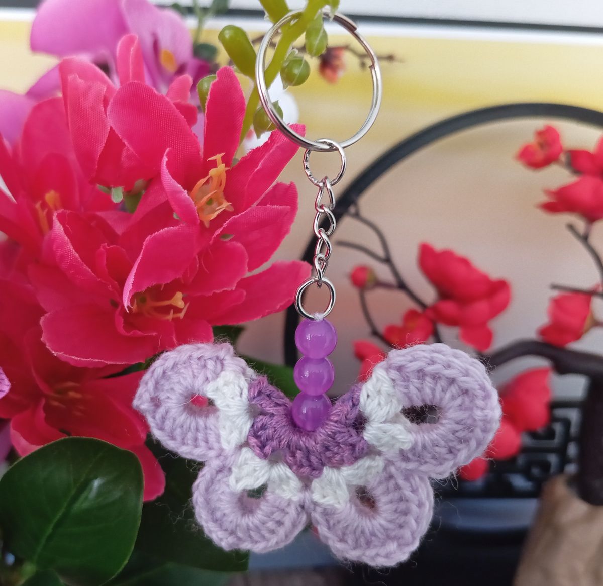 Porte clé papillon lilas/blanc/violet