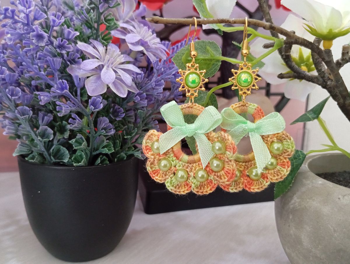 Boucle d'Oreille Orange/Verte avec perles