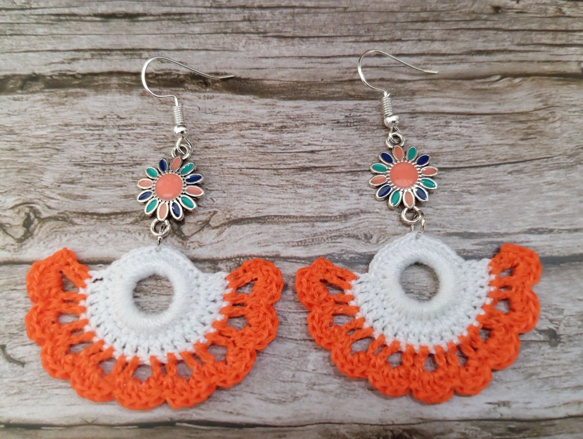 Boucle d'Oreille éventail orange/blanche