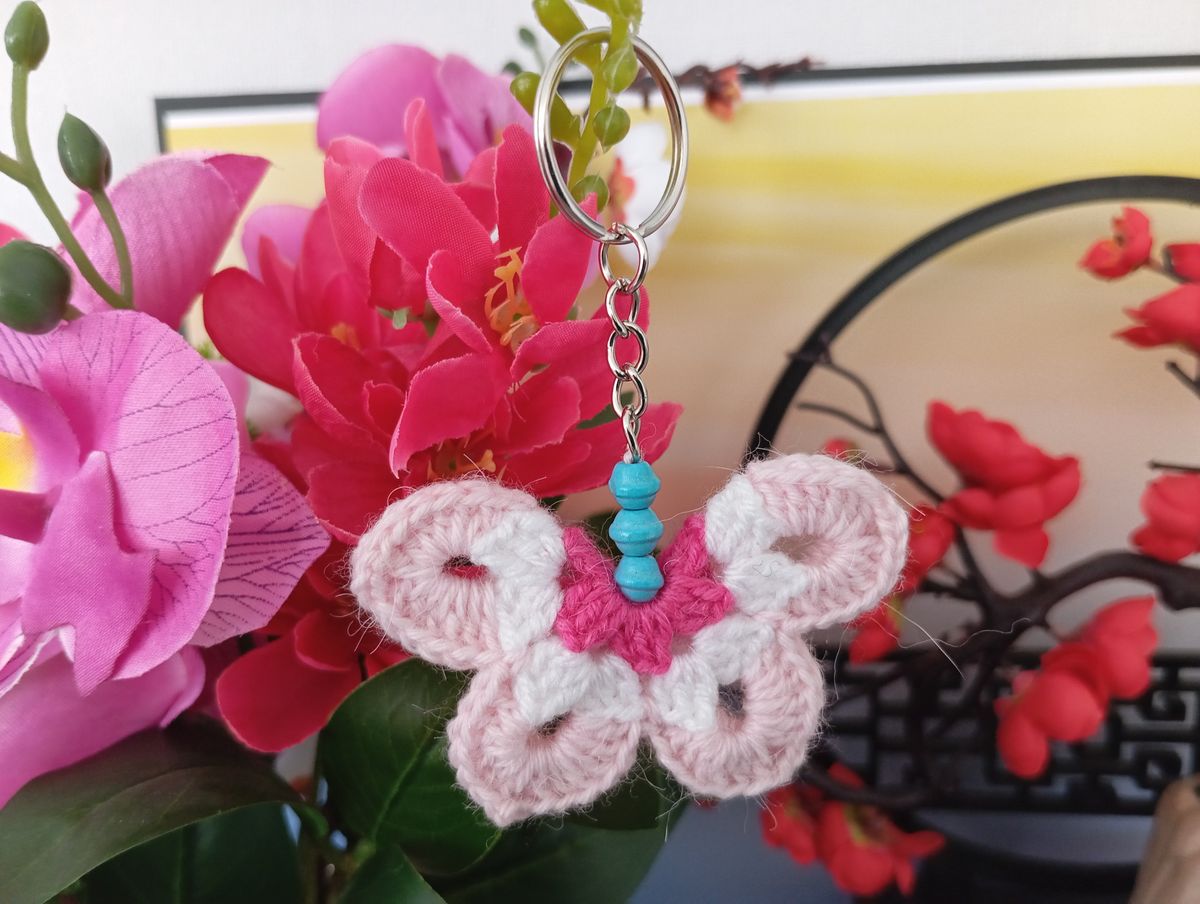 Porte clé papillon rose/blanc/fuchsia