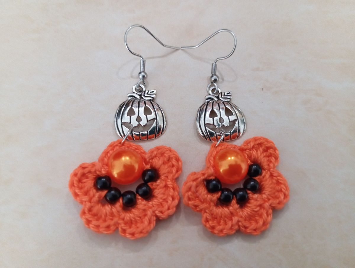 Boucle d'Oreille Halloween Orange avec perles