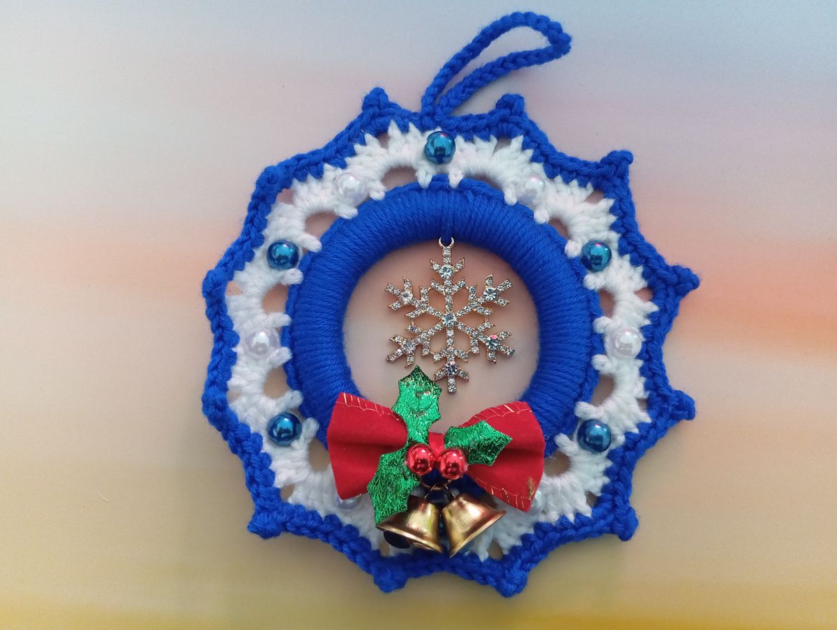 Petite couronne de Noël bleue/blanche