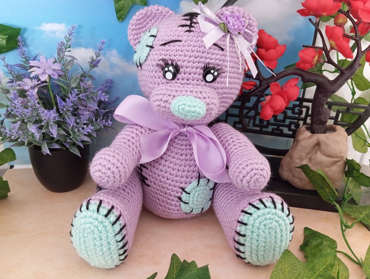 Ours Teddy Bear mauve/vert menthe