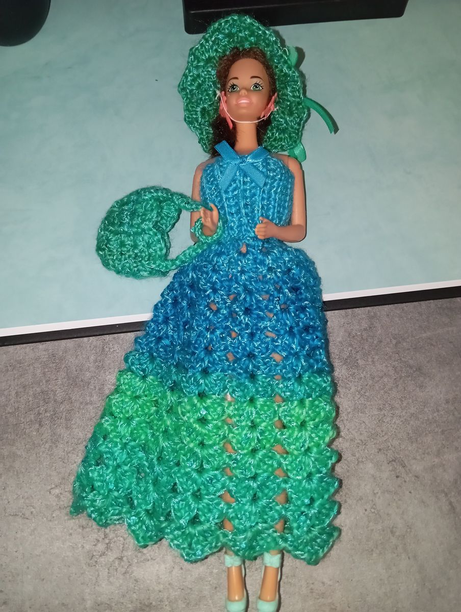 Robe longue bleu/verte pour poupée type Barbie