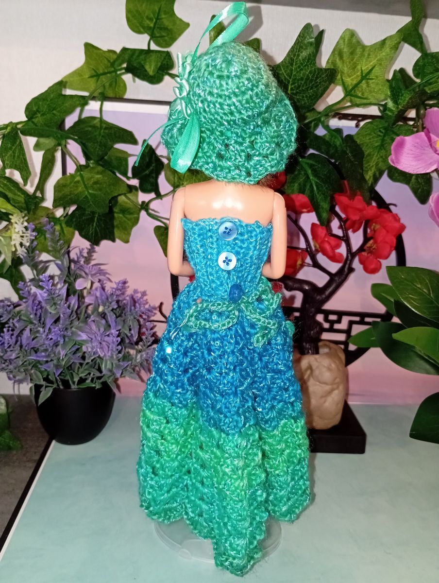 Robe longue bleu/verte pour poupée type Barbie