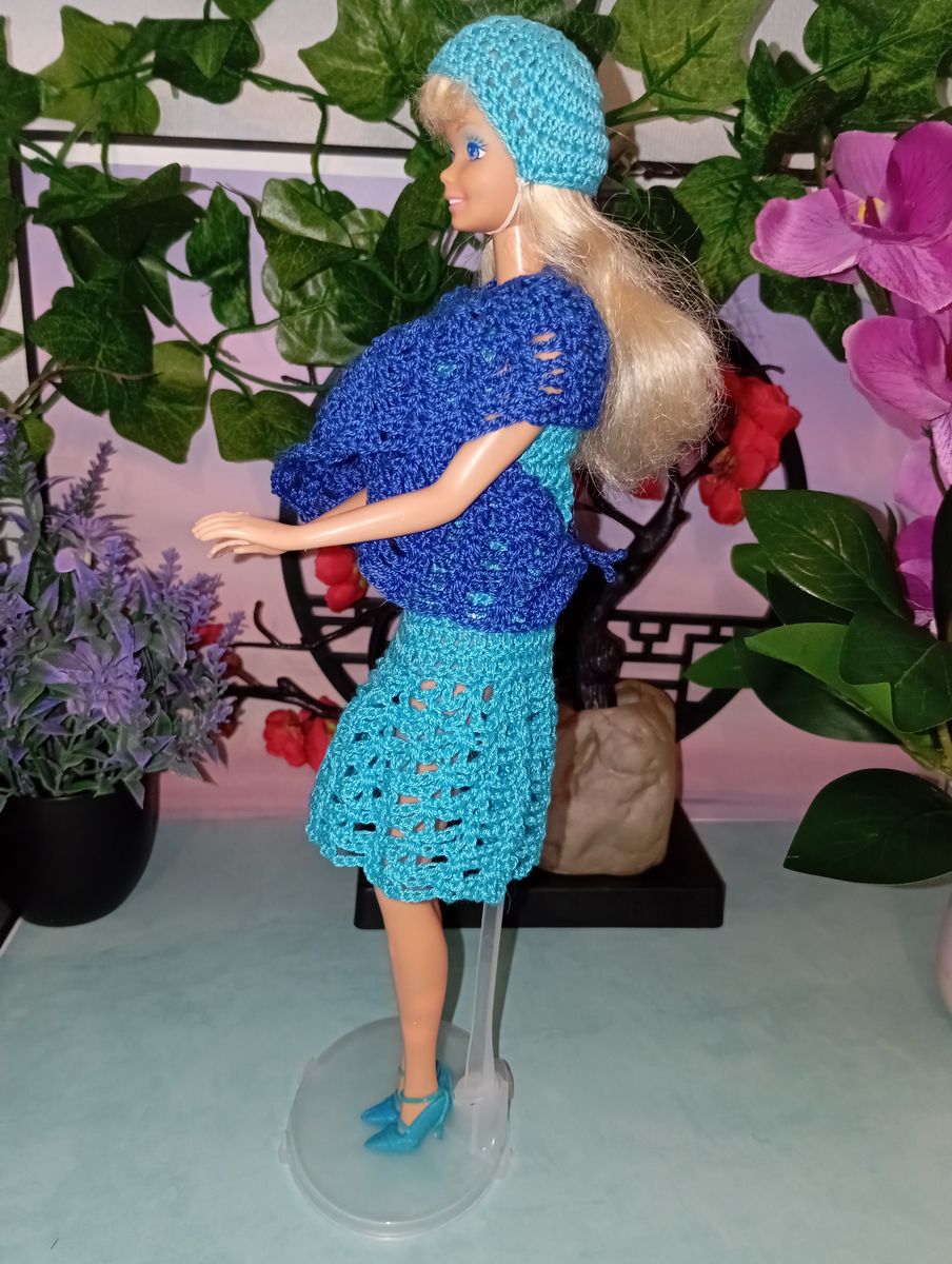 Robe courte bleu turquoise pour poupée type Barbie