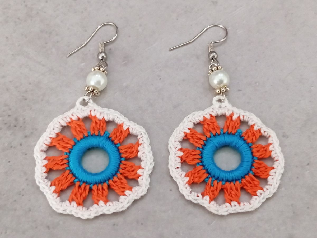 Boucle d'Oreille Bleue/Orange/Blanche