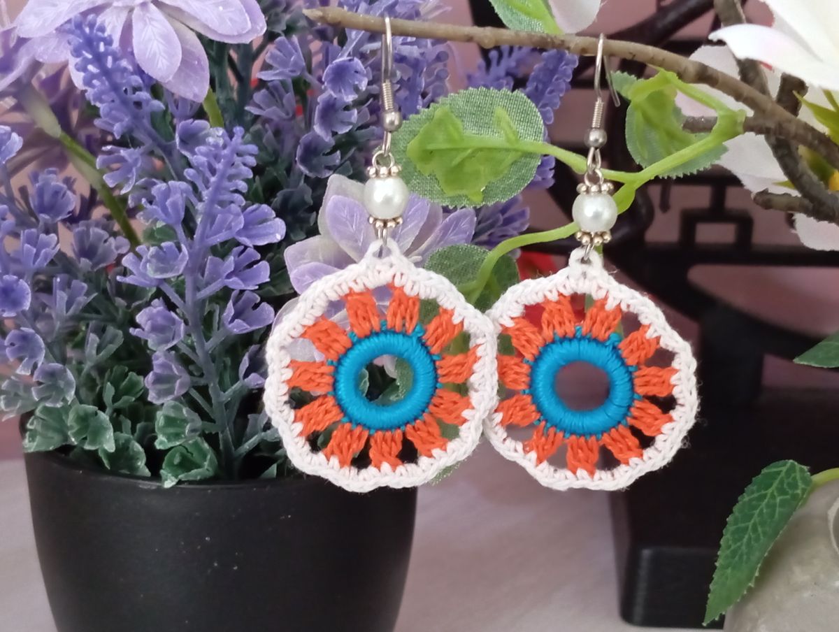 Boucle d'Oreille Bleue/Orange/Blanche