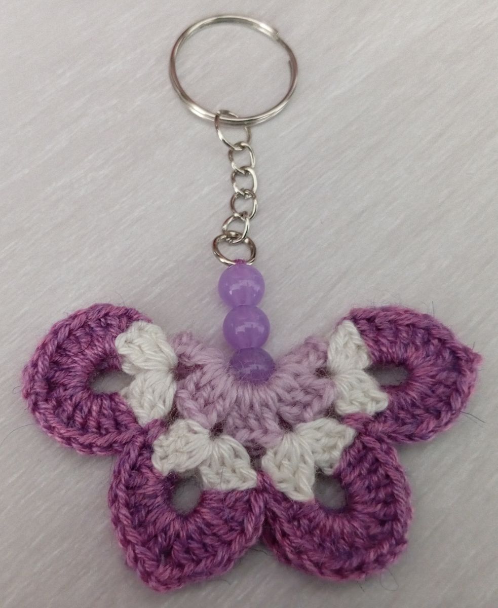 Porte clé papillon violet/blanc/lilas