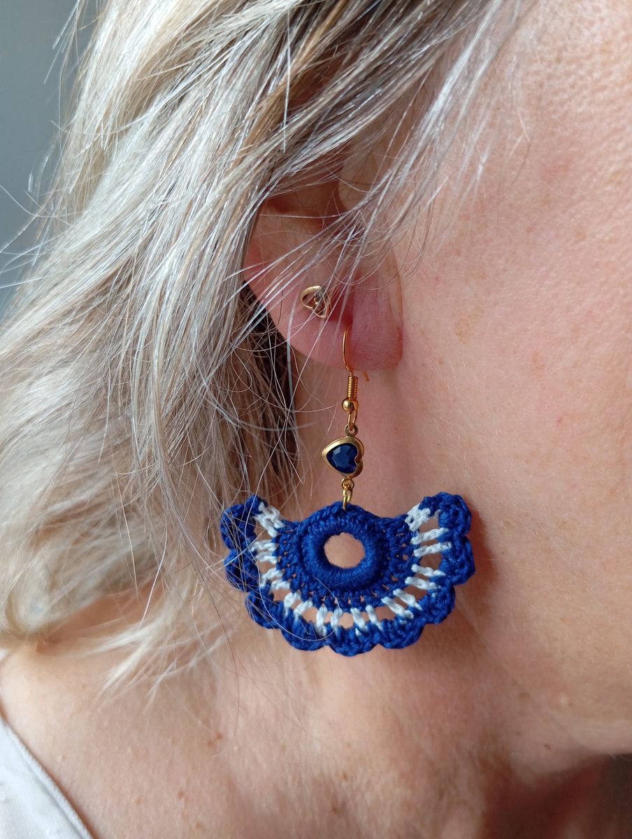 Boucle d'Oreille éventail bleue/blanche