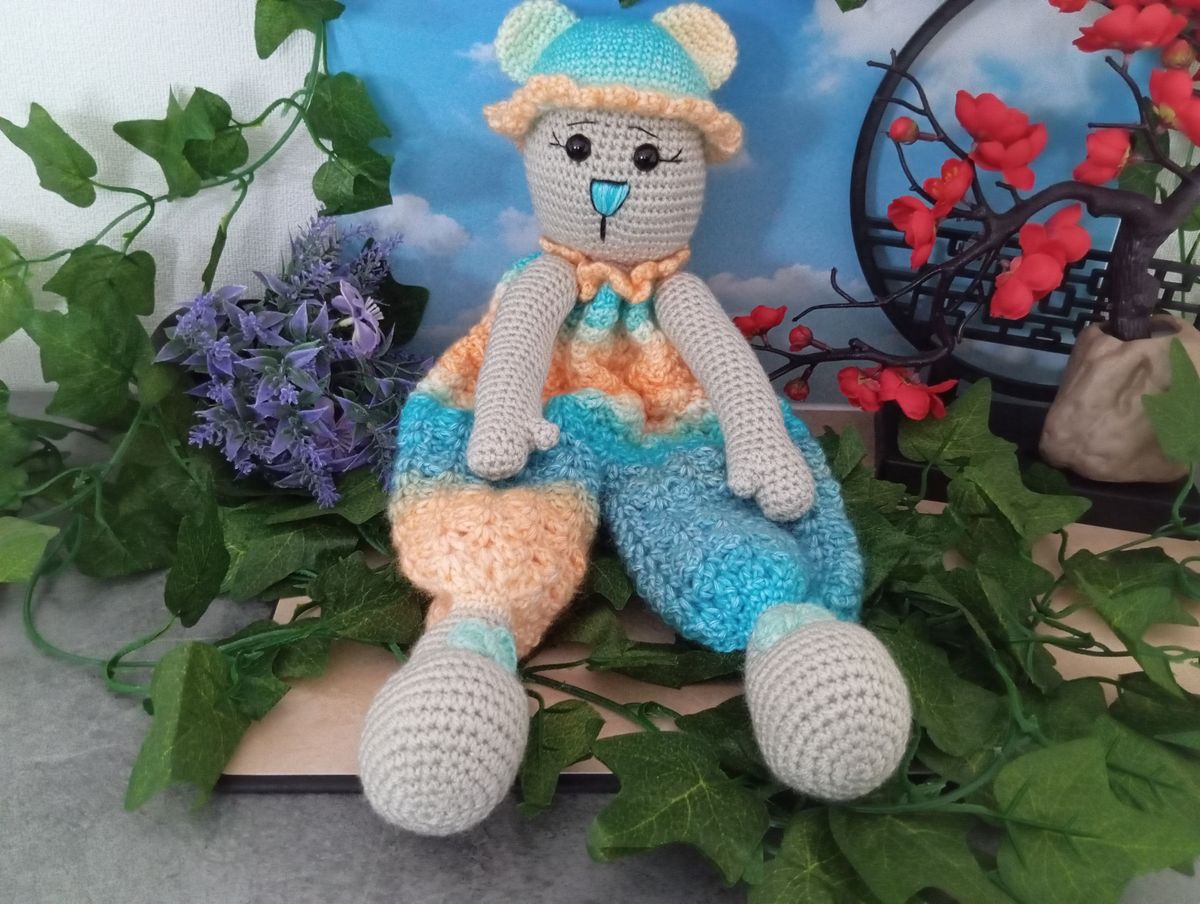 Doudou plat N'Ours Orange/Bleu