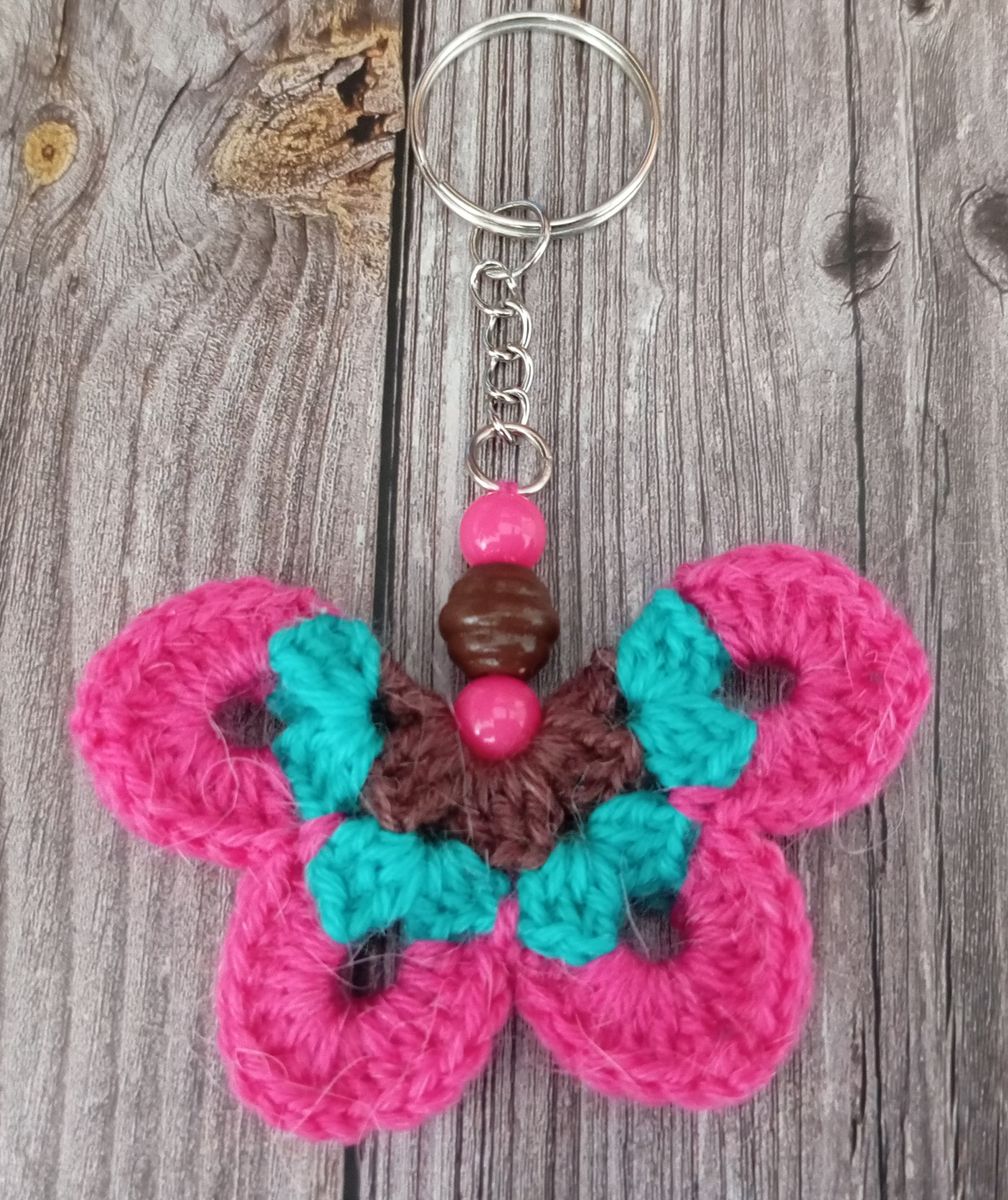 Porte clé papillon fuchsia/vert/marron