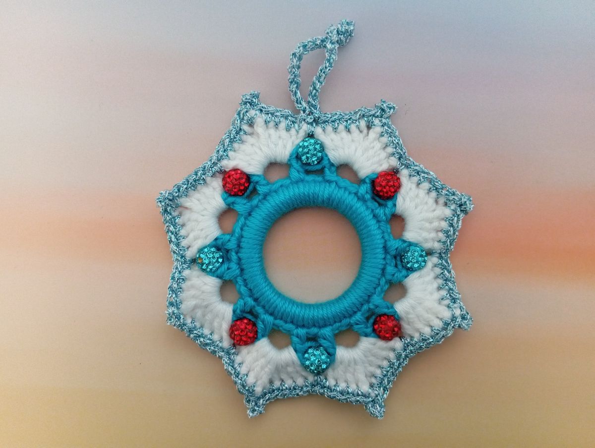 Petite couronne de Noël bleue/blanche fil brillant bleu