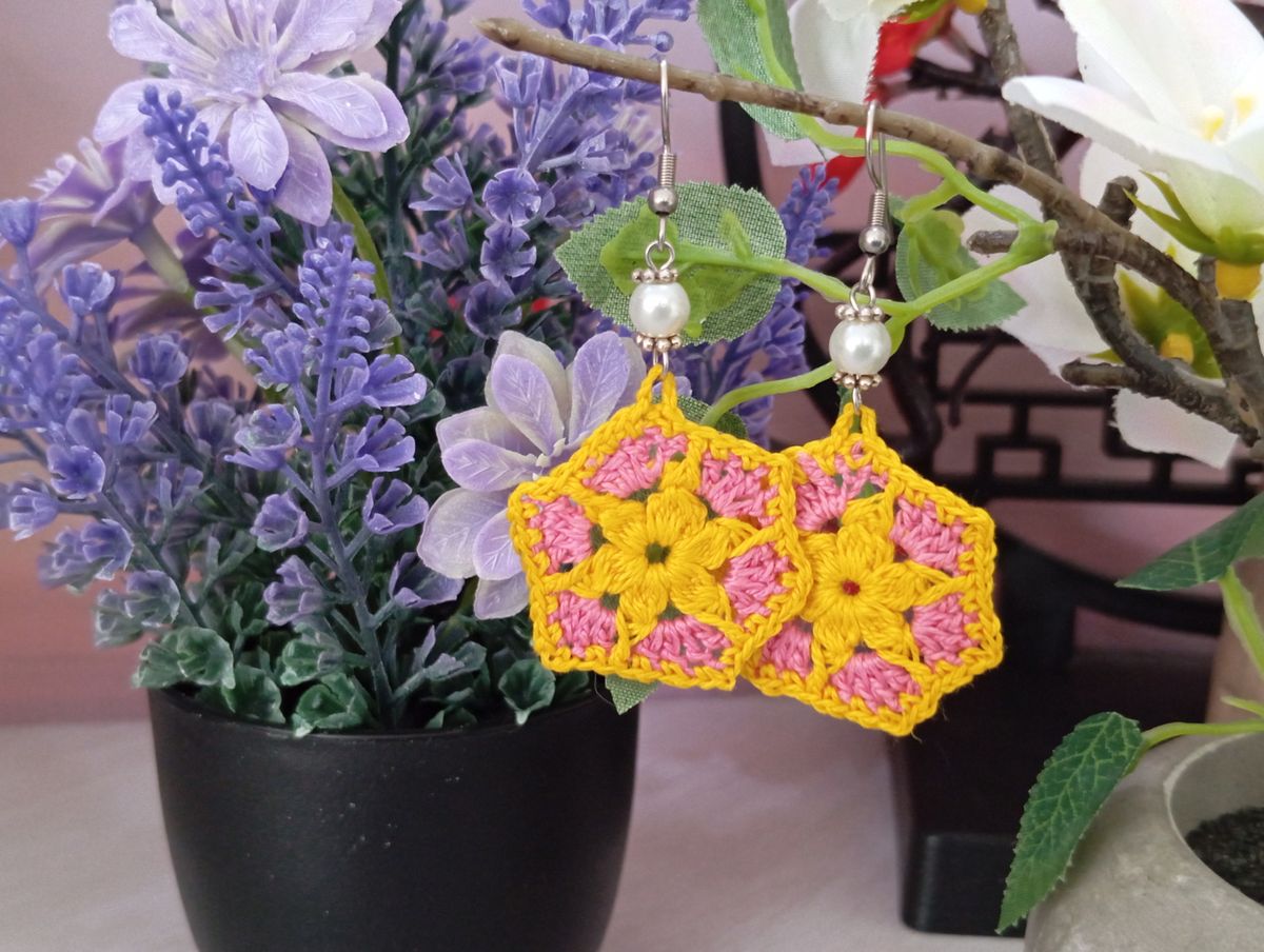 Boucle d'Oreille Rose/Jaune