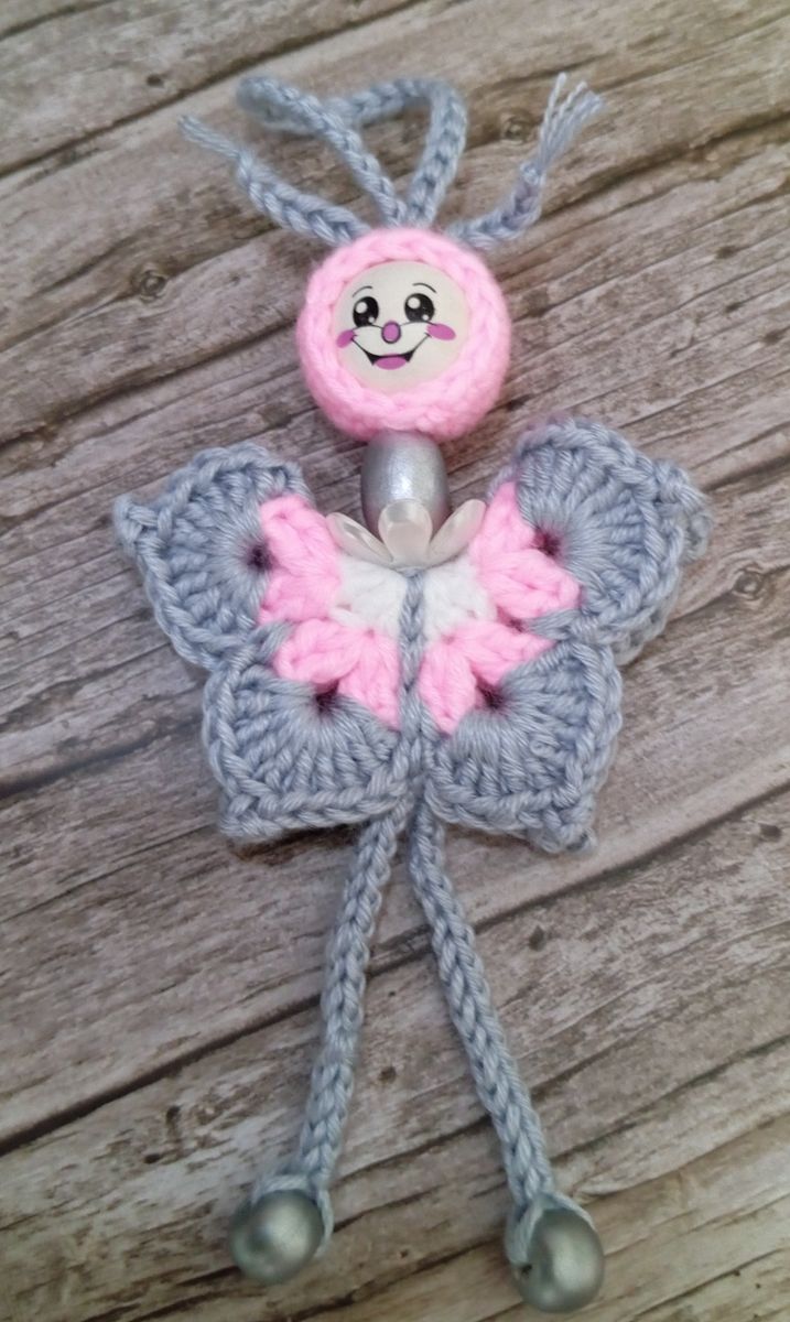 Petite fée porte-bonheur grise/rose