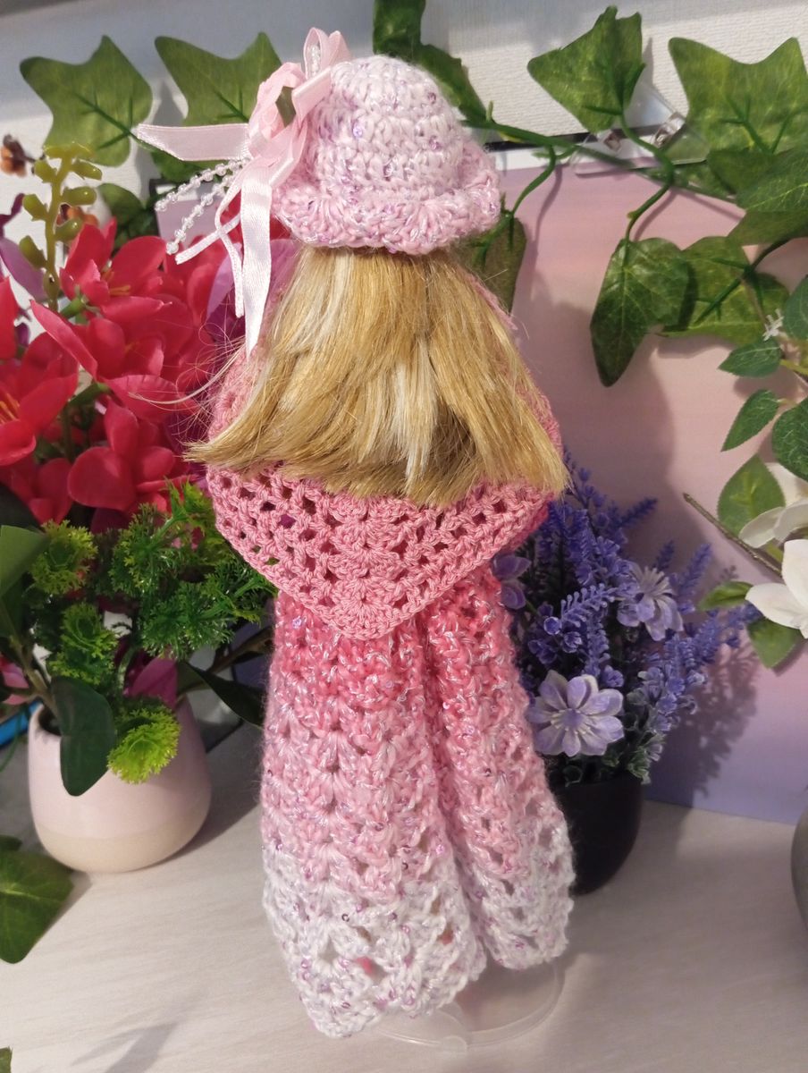 Robe longue rose dégradé pour poupée type Barbie