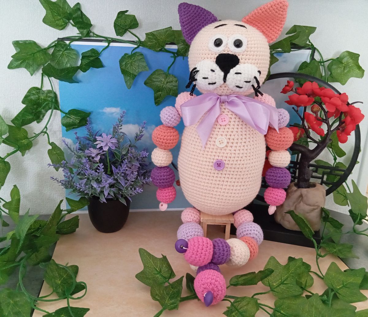 Chat "Boules" Amigurumi Rose