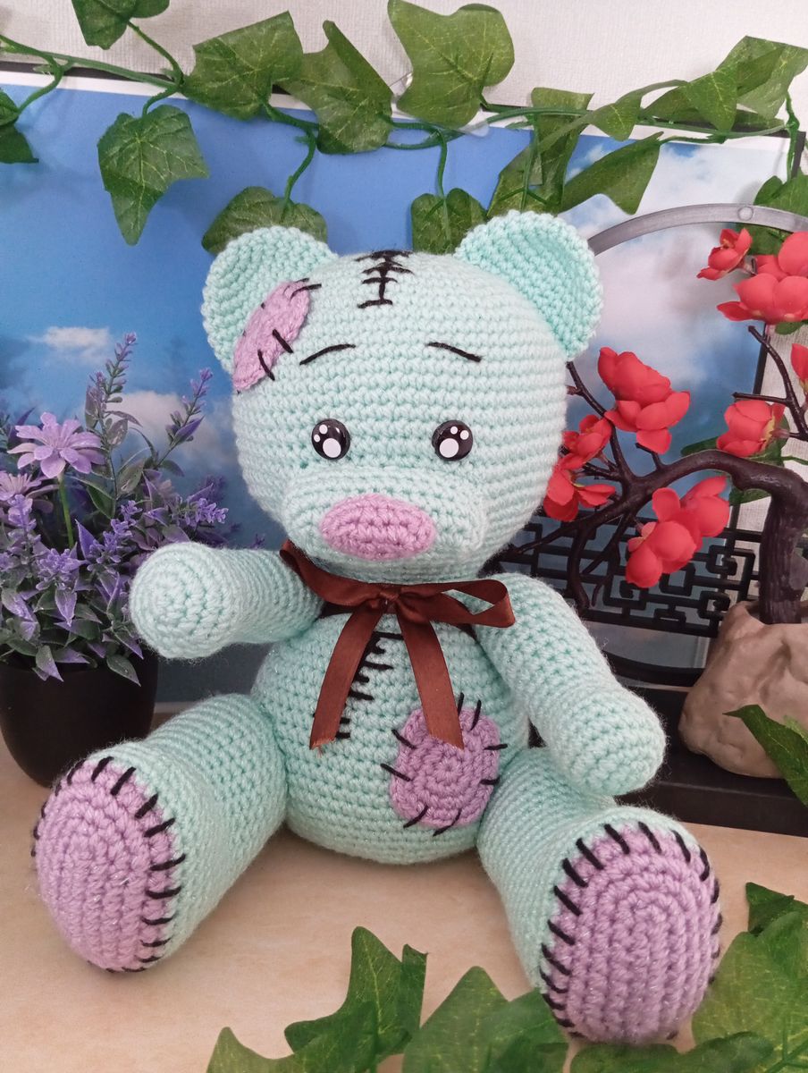 Ours Teddy Bear vert menthe/mauve
