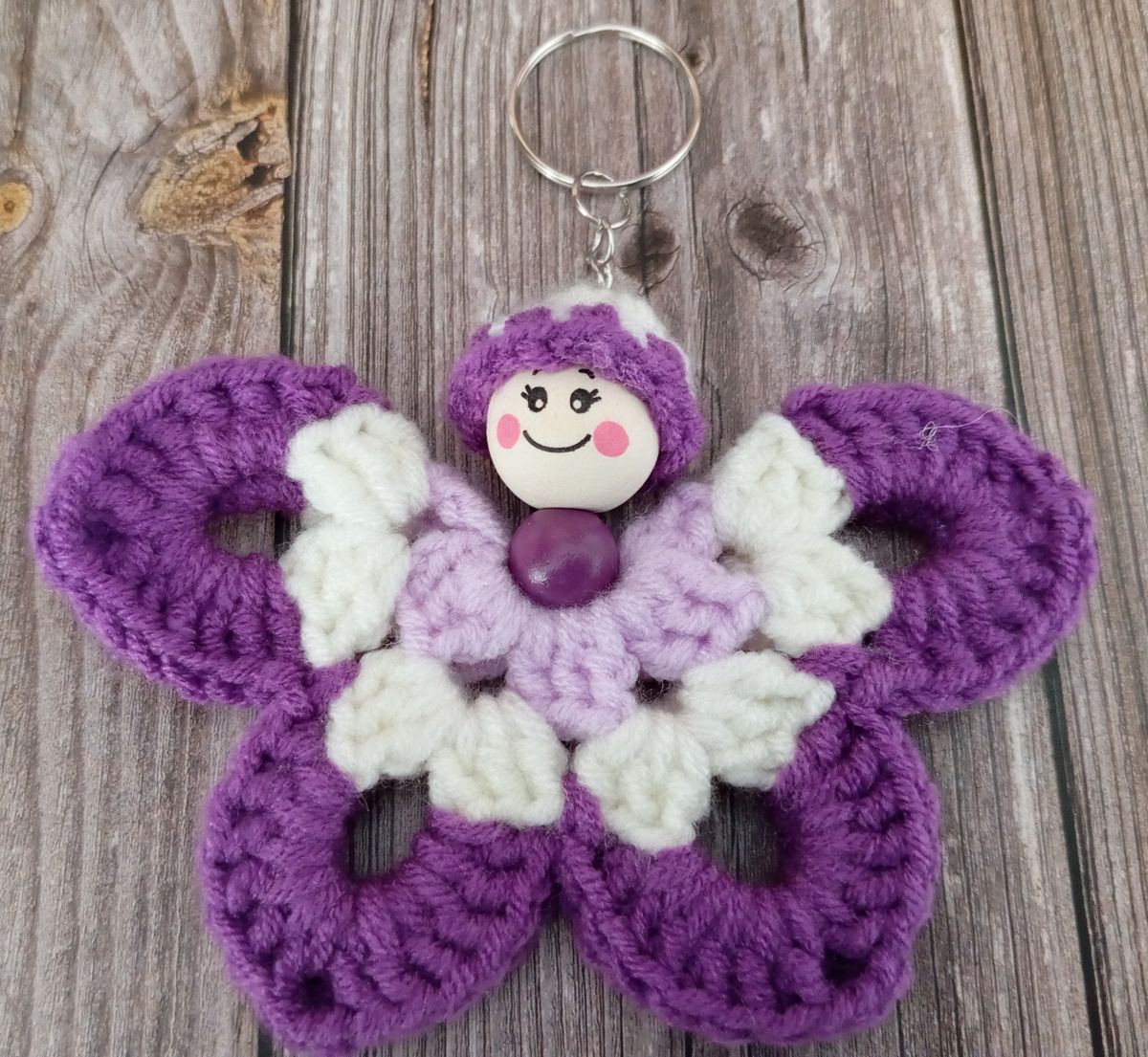Porte clé papillon violet/blanc/lilas