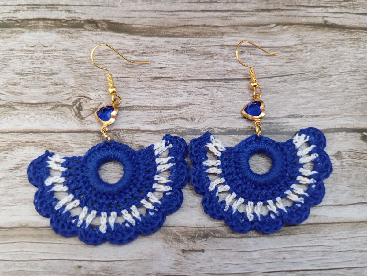 Boucle d'Oreille éventail bleue/blanche