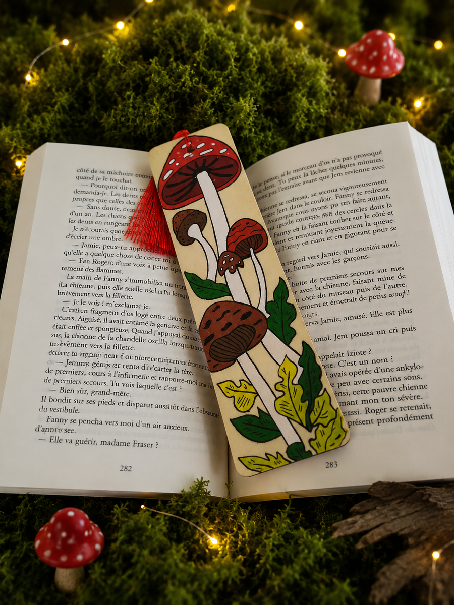 Marque-page artisanal – Promenade aux champignons