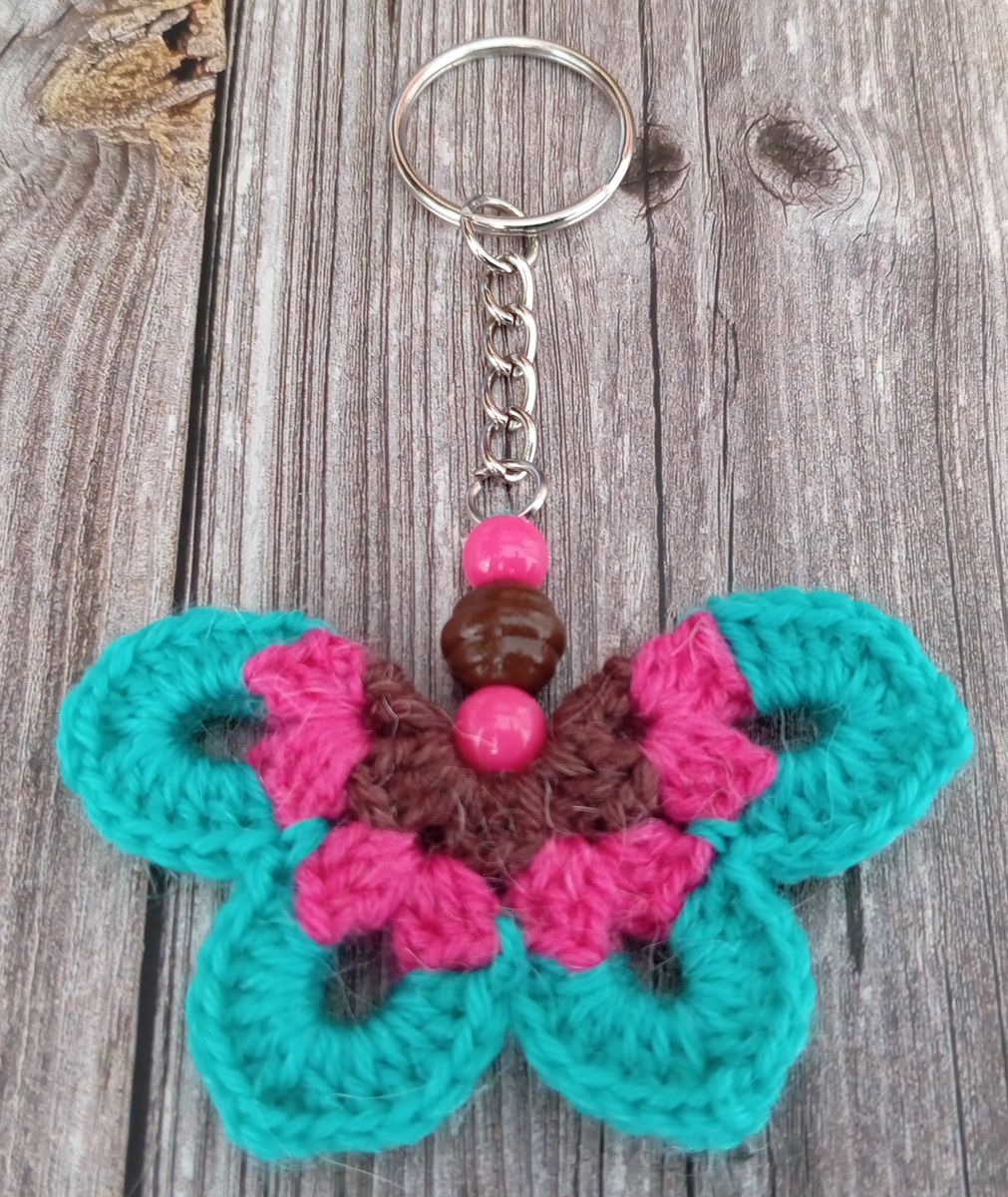 Porte clé papillon vert/rose/marron