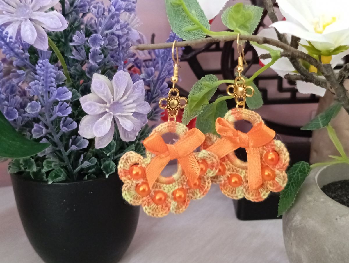 Boucle d'Oreille Orange/Verte avec perles