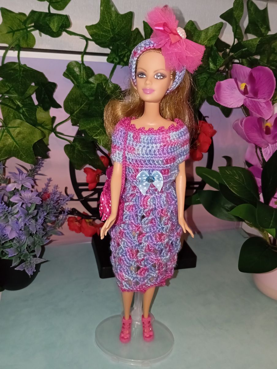 Robe longue bleu/fuchsia/mauve pour poupée type Barbie