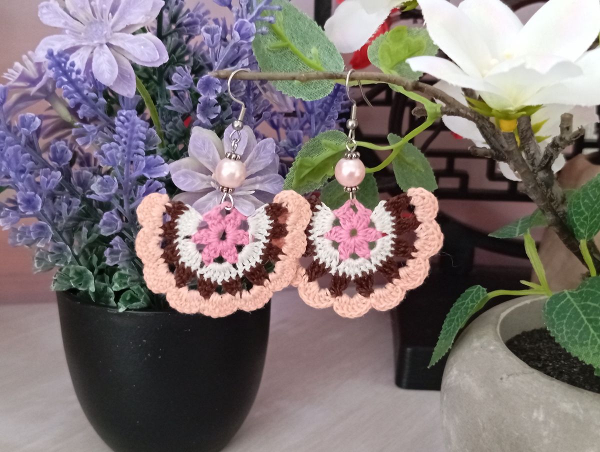 Boucle d'Oreille Rose/Marron/Blanche