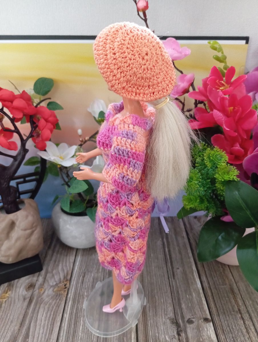 Robe fuchsia/saumon/mauve pour poupée type Barbie