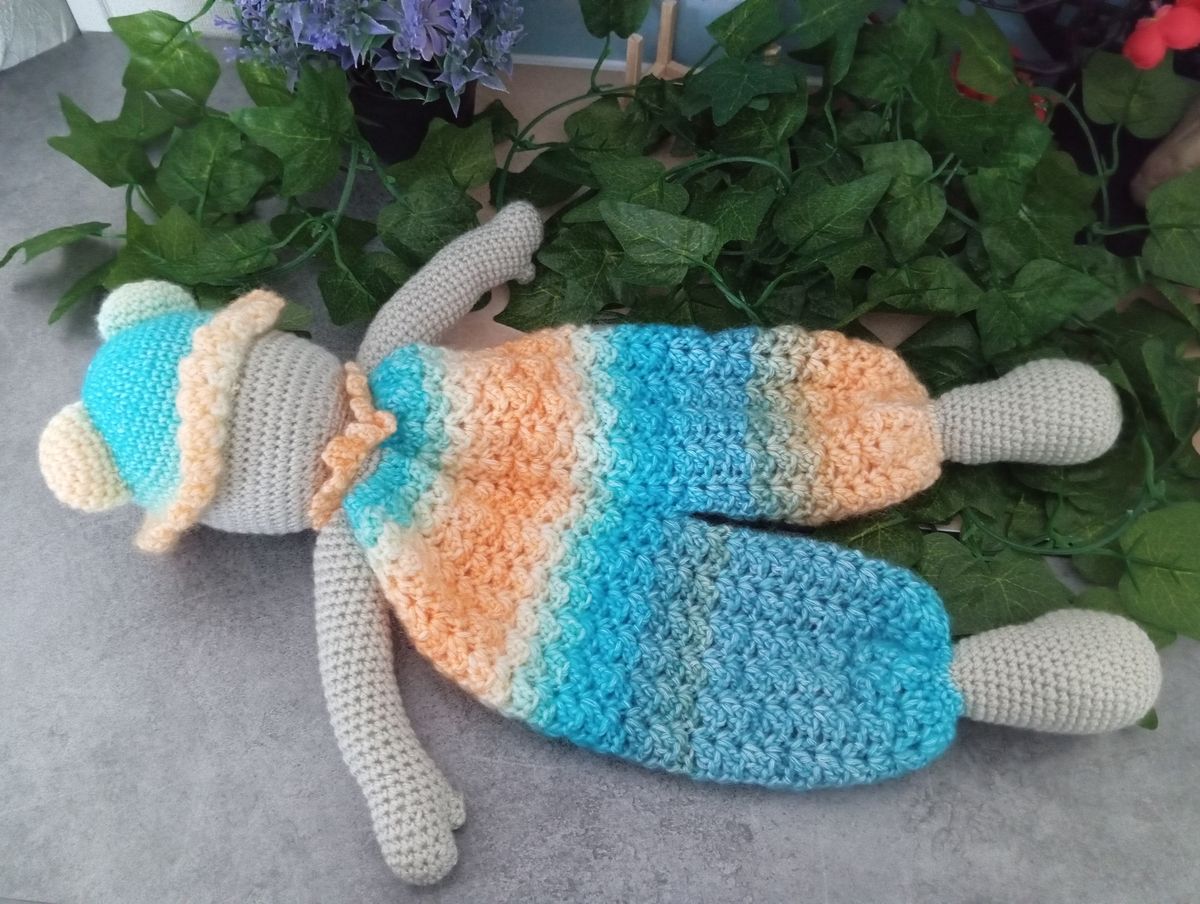 Doudou plat N'Ours Orange/Bleu