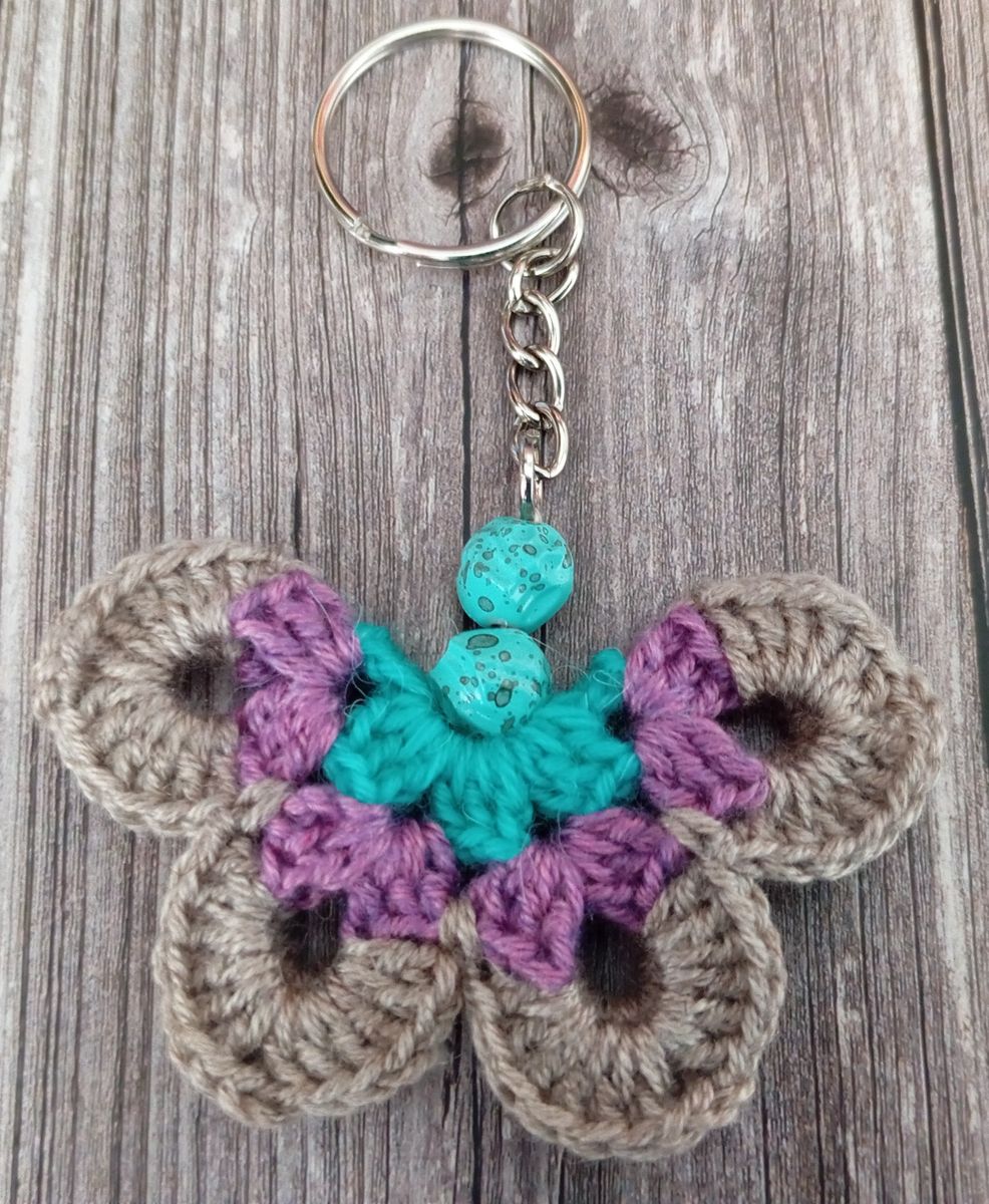 Porte clé papillon marron/violet/bleu