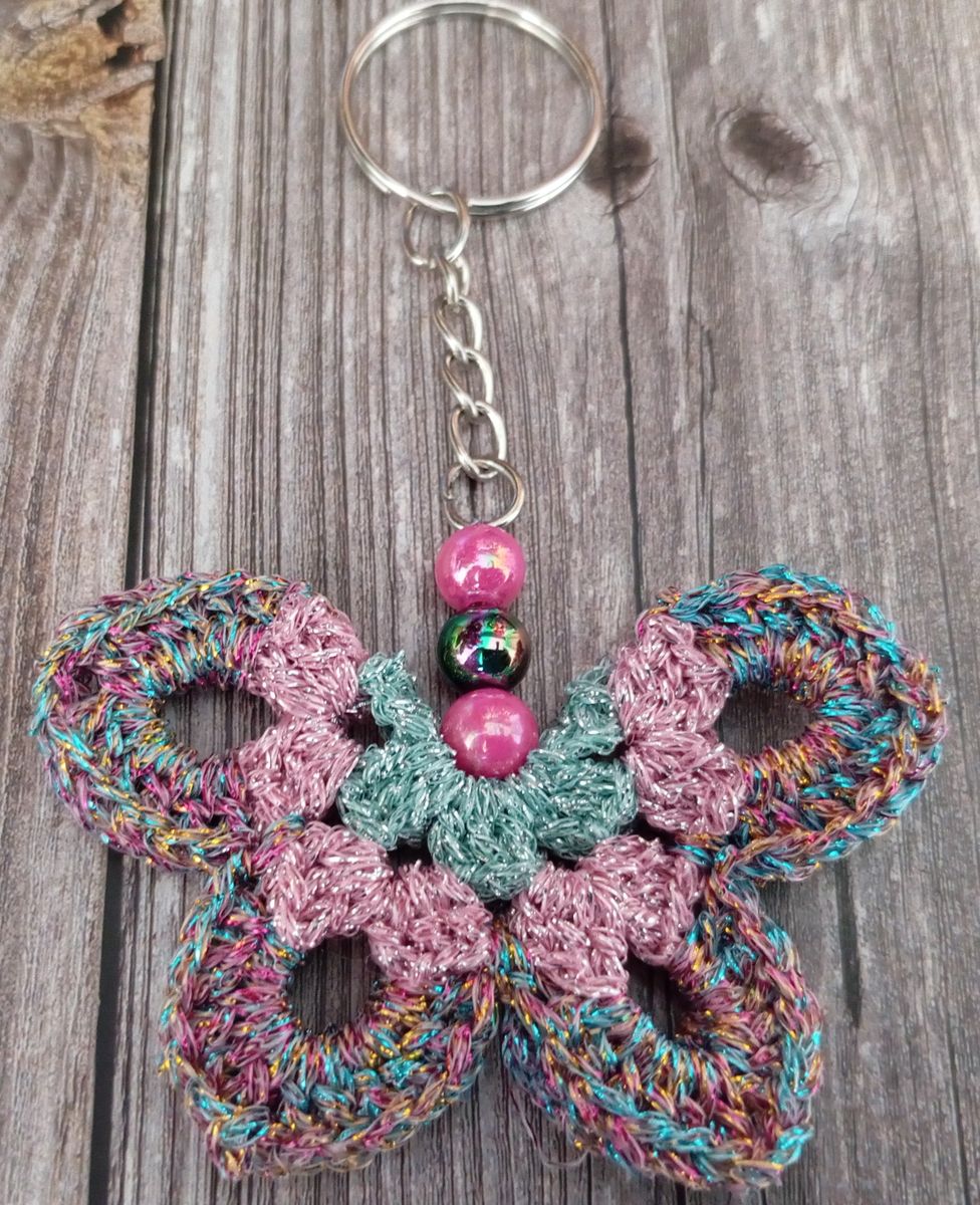 Porte clé papillon multicolore/rose/vert