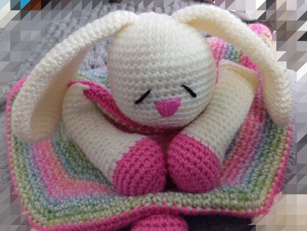 Doudou plat lapin blanc/rose