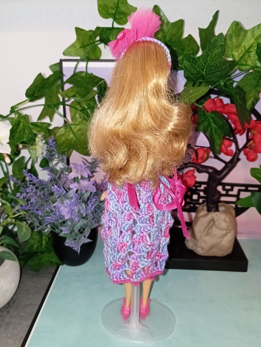 Robe longue bleu/fuchsia/mauve pour poupée type Barbie