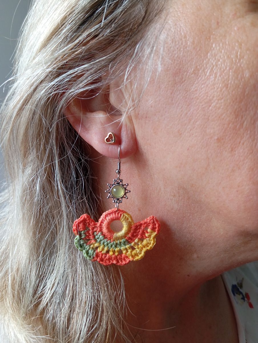 Boucle d'Oreille éventail orange/jaune/verte