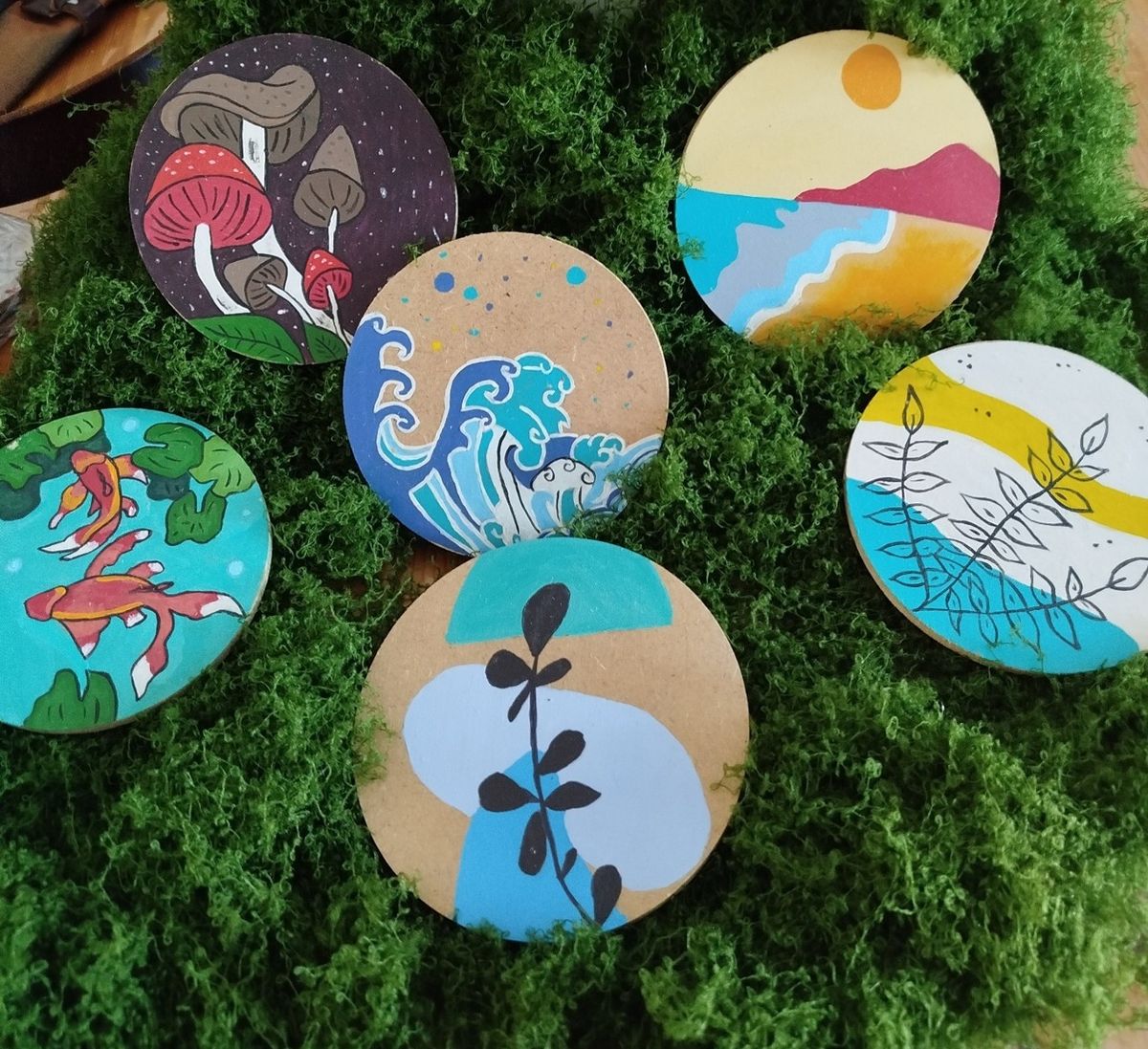 Lot de 6 dessous de verre artisanaux – Collection illustrée